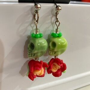 Skull and rose Handmade earrings